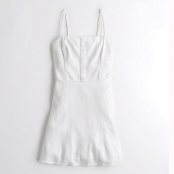 hollister white skater dress Hollister Short Sleeve Shirred Waist Detail Mini Skater Dress In White